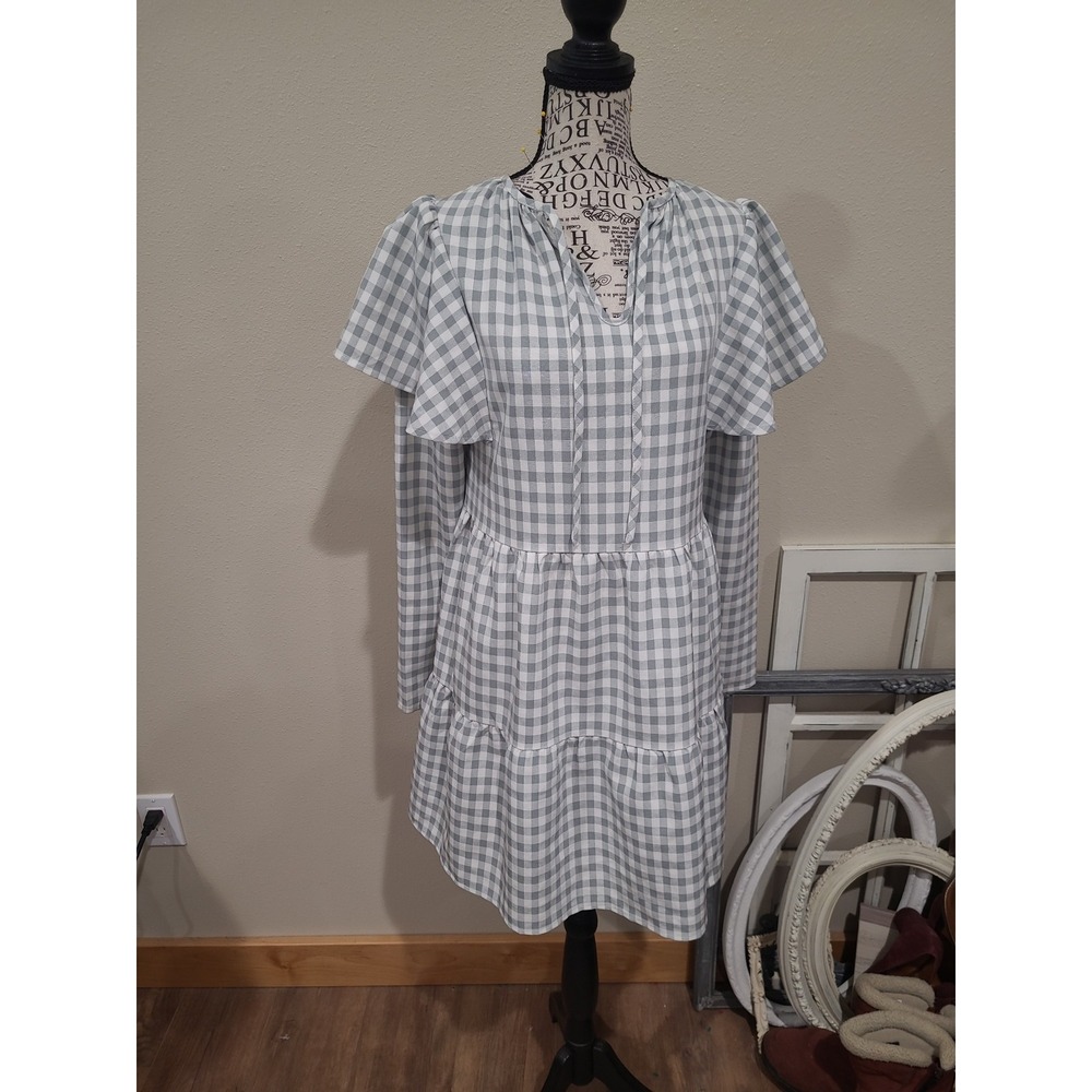 Fashion Union Women SZ 6 gingham ruffle tier dress cottage core boho Prarie